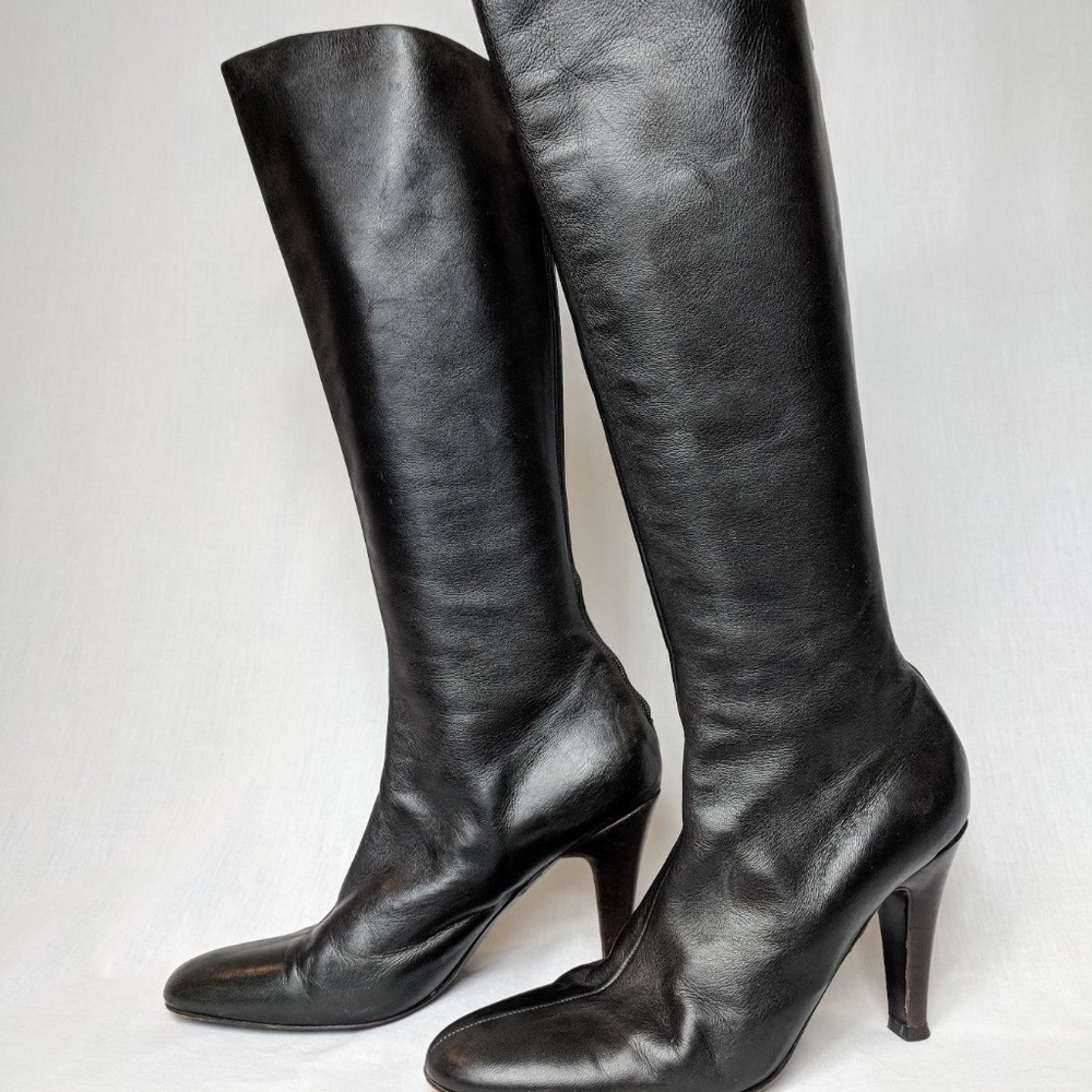 HELMUT LANG dark dark brown leather tall boots